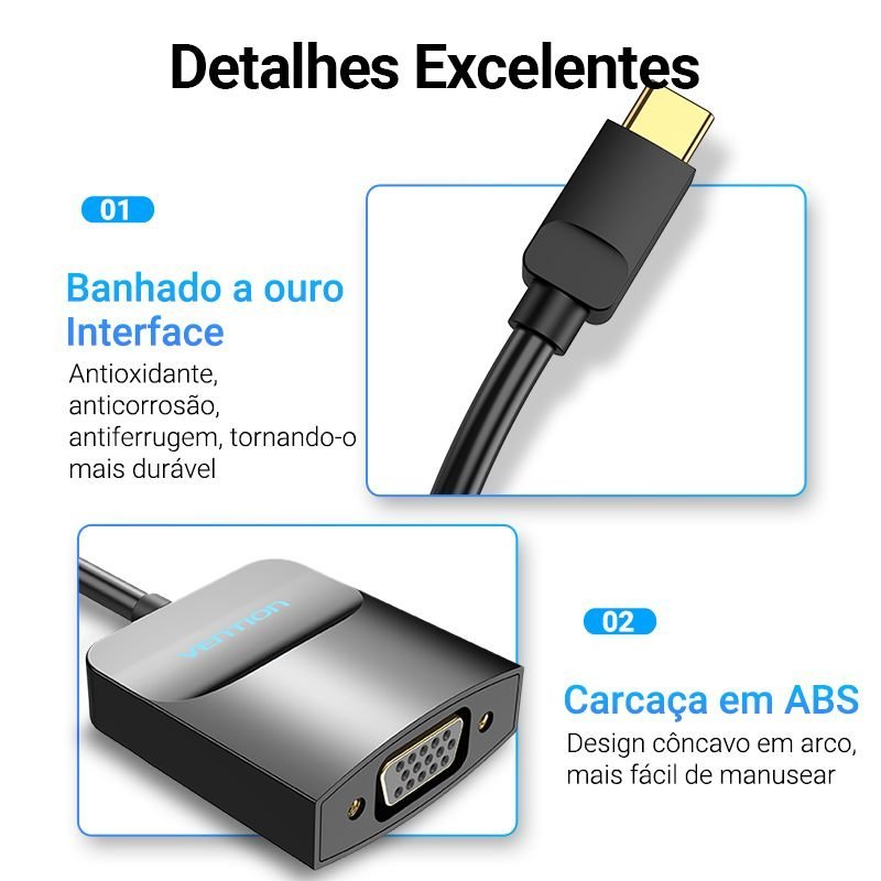 Adaptador Conversor Tipo-C Macho para VGA Fêmea 4K - Vention - Imagem 4