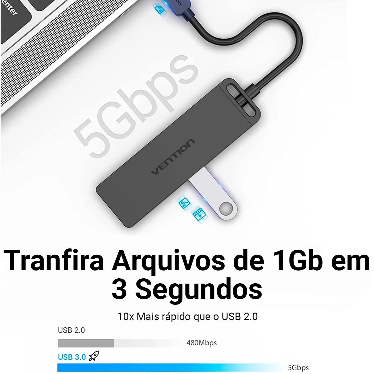 Hub Tipo C x 4 Portas USB 3.05 Gbps com Alimentação 5Gbps - Vention - Imagem 3
