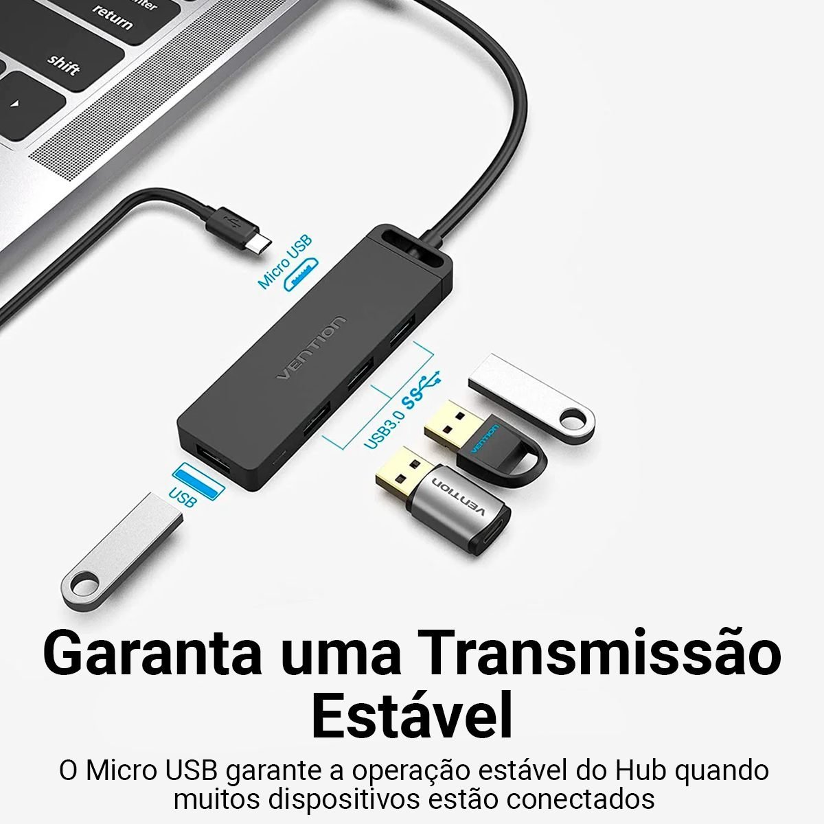 Hub Tipo C x 4 Portas USB 3.05 Gbps com Alimentação 5Gbps - Vention - Imagem 4