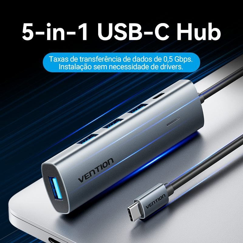Hub Tipo C x 4 Portas USB 3.05 Gbps com Alimentação 5Gbps TGZ - Vention - Imagem 2