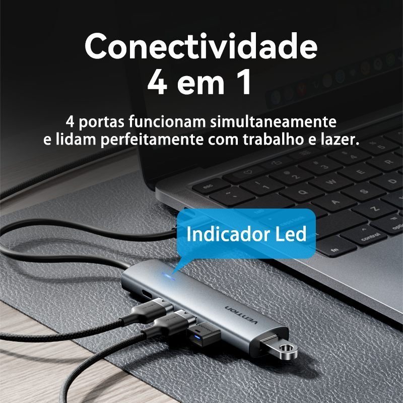 Hub Tipo C x 4 Portas USB 3.05 Gbps com Alimentação 5Gbps TGZ - Vention - Imagem 4