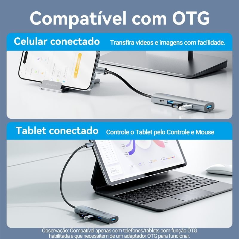 Hub Tipo C x 4 Portas USB 3.05 Gbps com Alimentação 5Gbps TGZ - Vention - Imagem 9