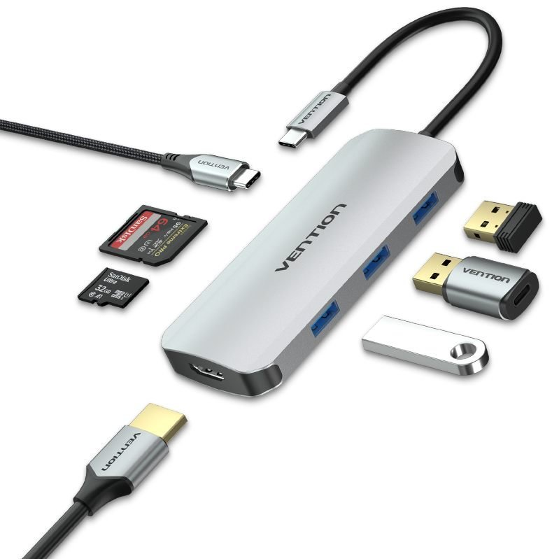 Hub Tipo-C USB 7x1 HDMI 3.0 Notebook Mac Book Tablet - Vention