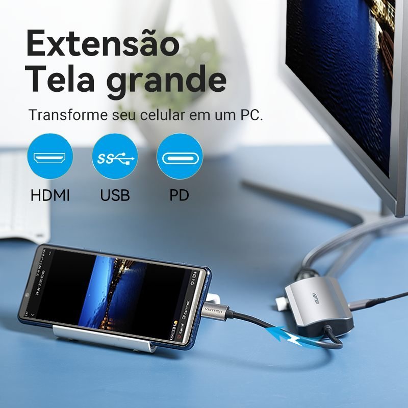 Hub Tipo-C USB 7x1 HDMI 3.0 Notebook Mac Book Tablet - Vention - Imagem 5