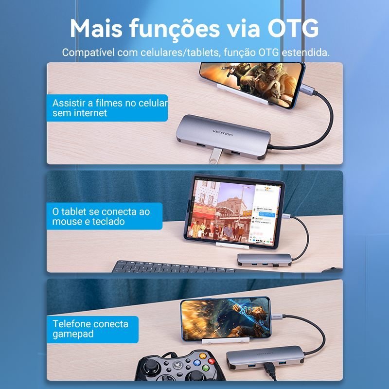 Hub Tipo-C USB 7x1 HDMI 3.0 Notebook Mac Book Tablet - Vention - Imagem 6