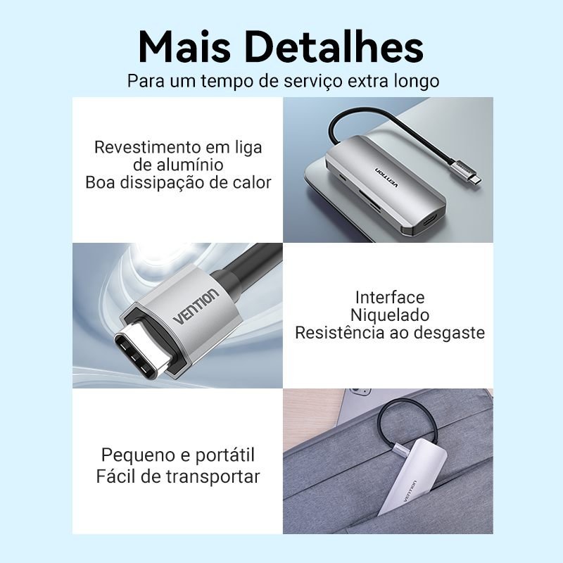 Hub Tipo-C USB 7x1 HDMI 3.0 Notebook Mac Book Tablet - Vention - Imagem 7