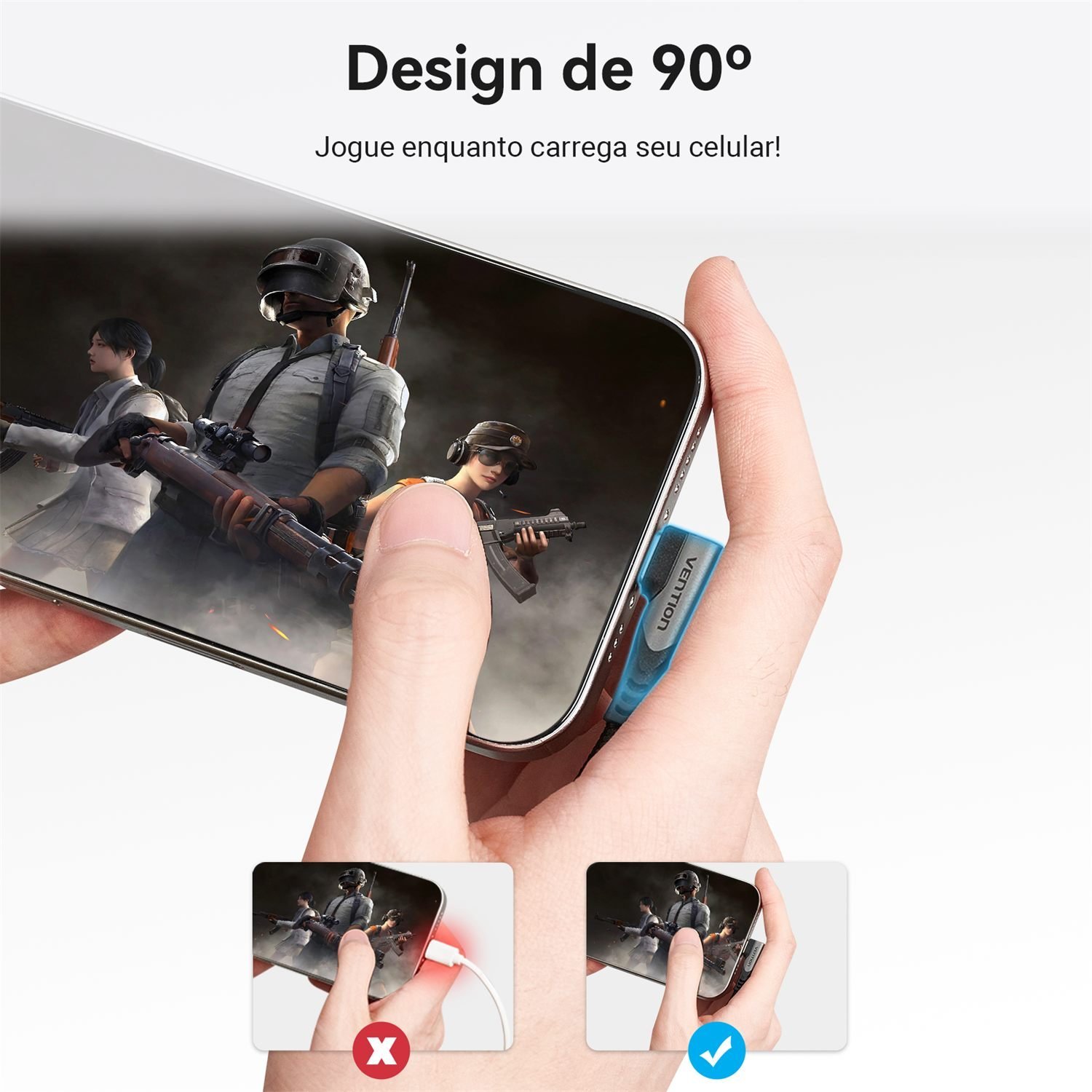 Cabo Carregador Celular USB-C para Tipo-C 60W 90º - Vention - Imagem 4