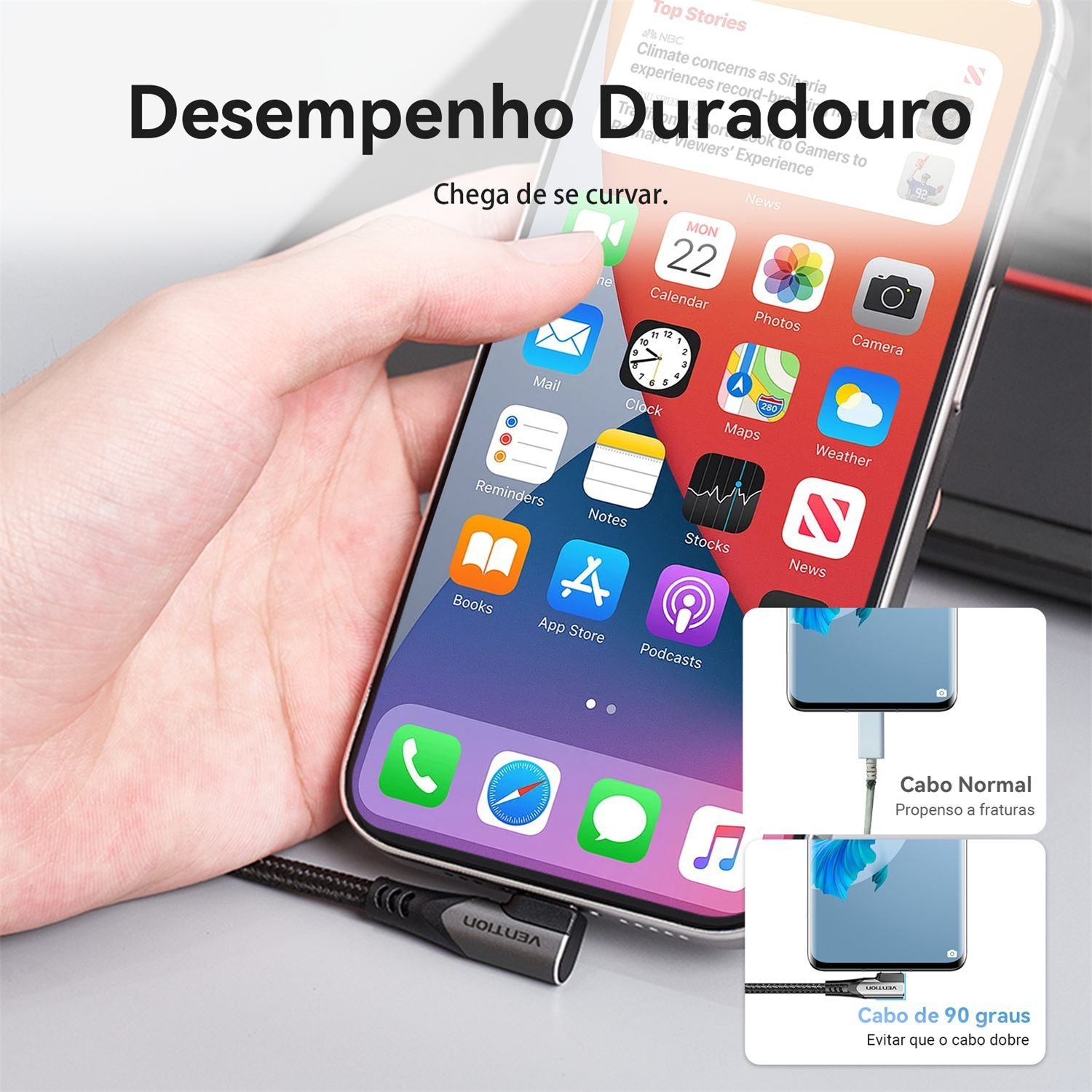 Cabo Carregador Celular USB-C para Tipo-C 60W 90º - Vention - Imagem 5