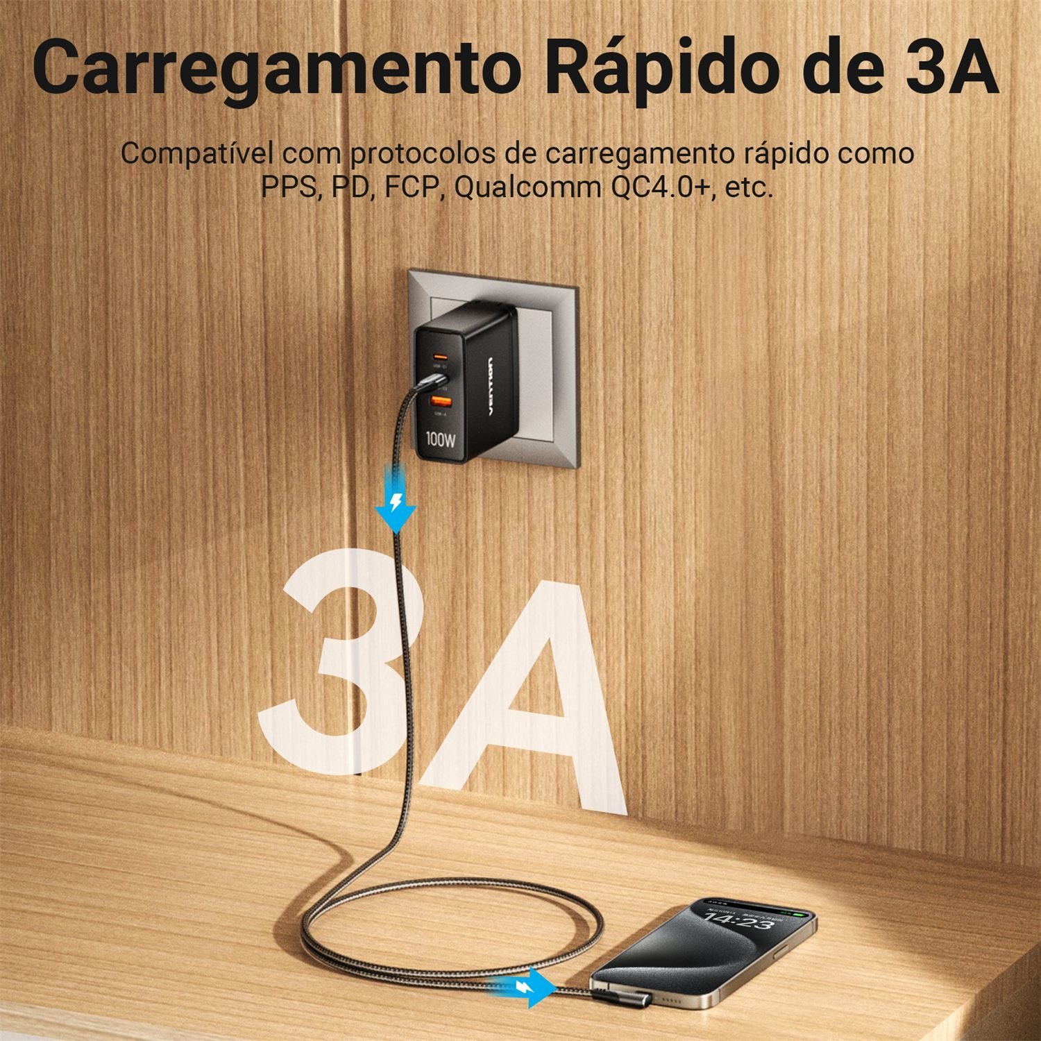 Cabo Carregador Celular USB-C para Tipo-C 60W 90º - Vention - Imagem 7