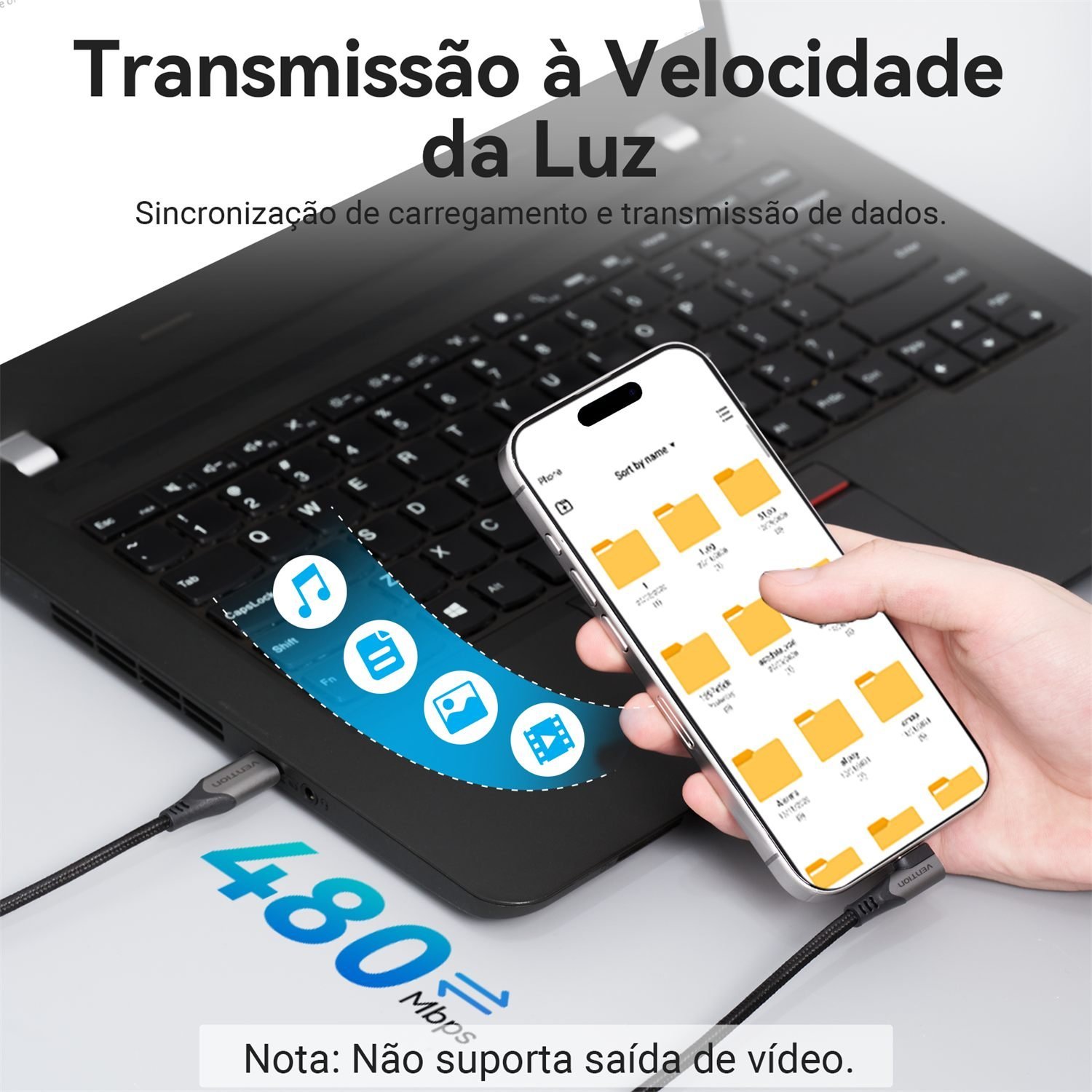 Cabo Carregador Celular USB-C para Tipo-C 60W 90º - Vention - Imagem 8