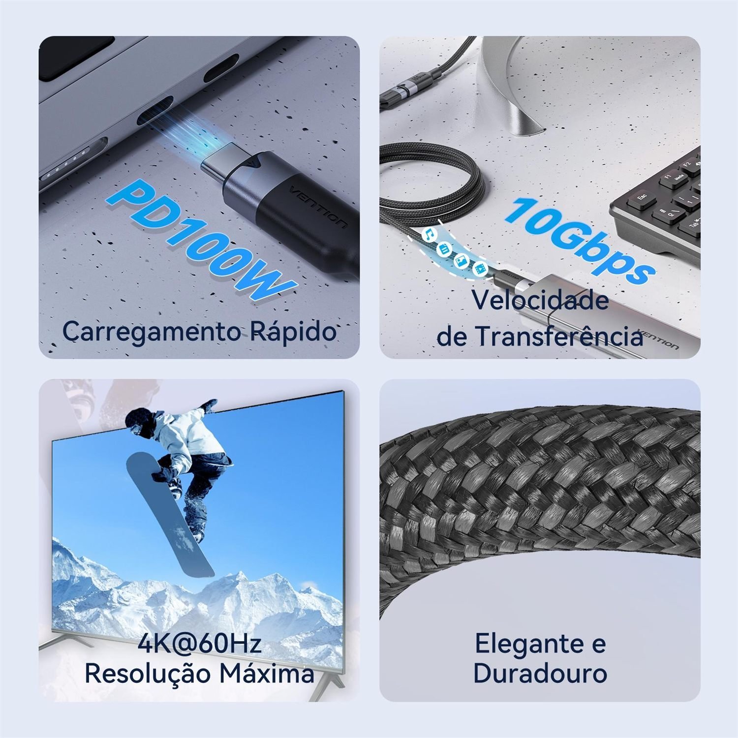 Cabo Extensor USB 3.2 Gen 2 10 Gbps 100W 4K 60Hz - Vention - Imagem 2