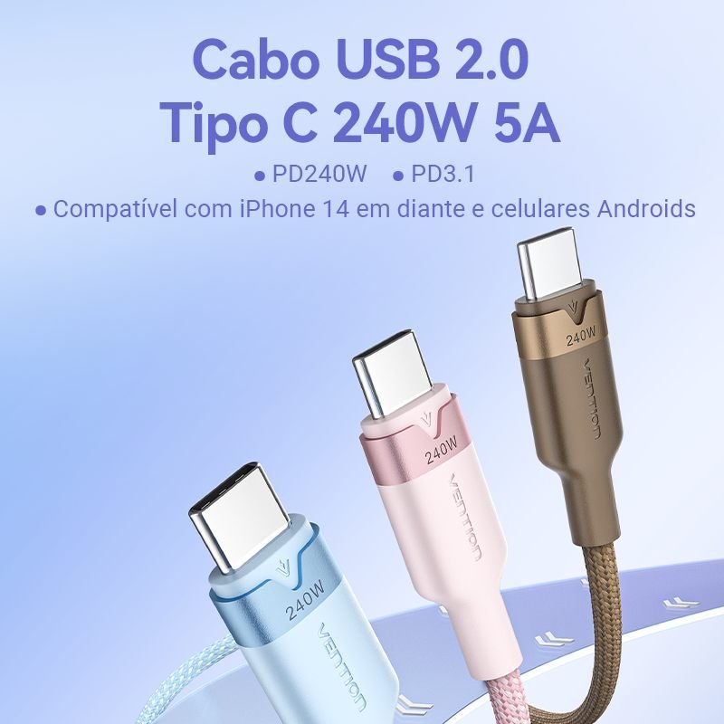 Cabo USB-C Turbo 240W 5A para Notebook Celular - Vention - Imagem 2