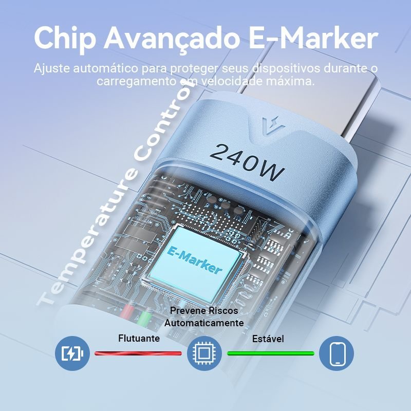 Cabo USB-C Turbo 240W 5A para Notebook Celular - Vention - Imagem 4