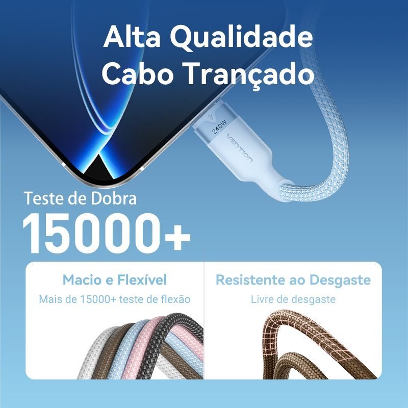 Cabo USB-C Turbo 240W 5A para Notebook Celular - Vention - Imagem 5