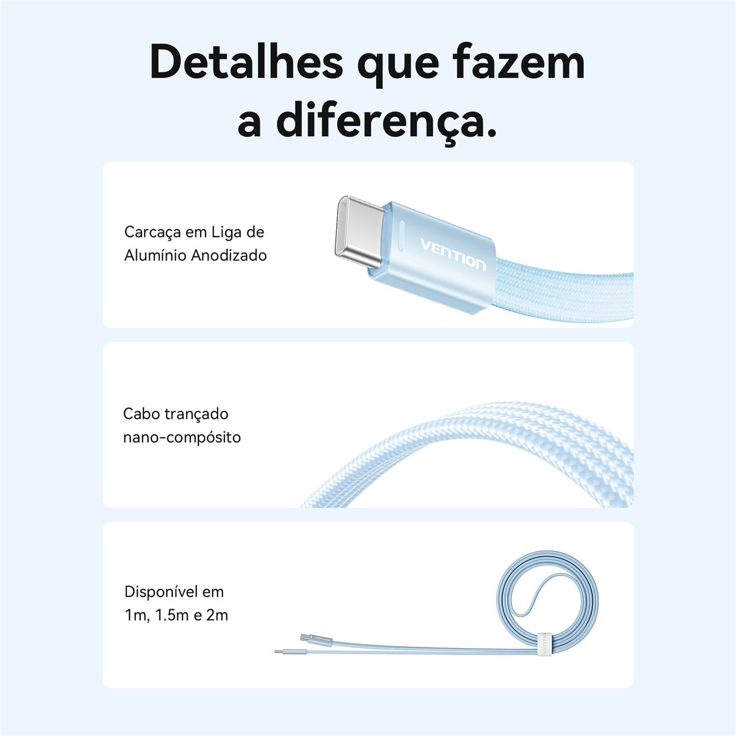 Cabo Celular USB-C para Tipo-C Turbo PD 60W 3A - Vention - Imagem 8