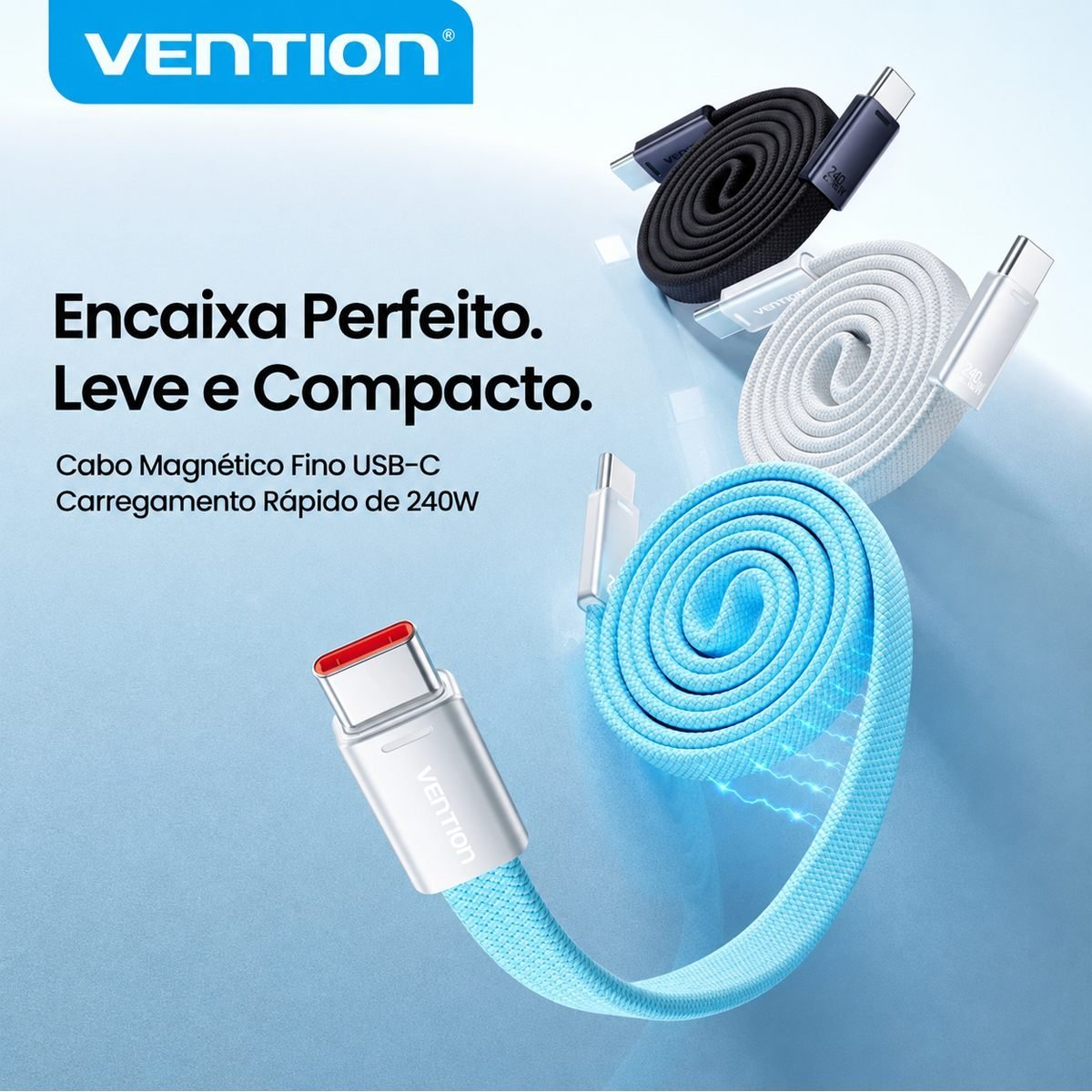 Cabo Carregador USB Tipo-C para USB-C 240W Magnético - Vention - Imagem 3