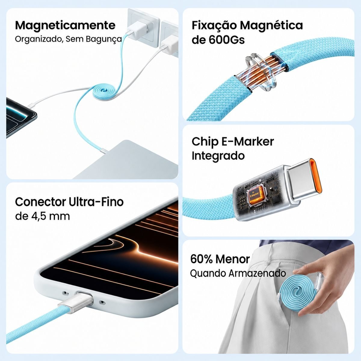 Cabo Carregador USB Tipo-C para USB-C 240W Magnético - Vention - Imagem 7