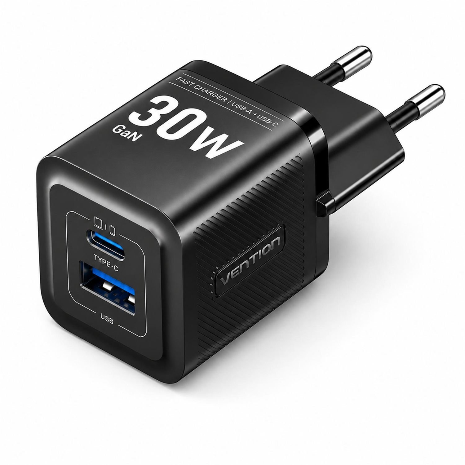 Carregador Turbo 30W GaN 2 Portas 2x1 USB-C + USB-A TZ-FEQ - Vention