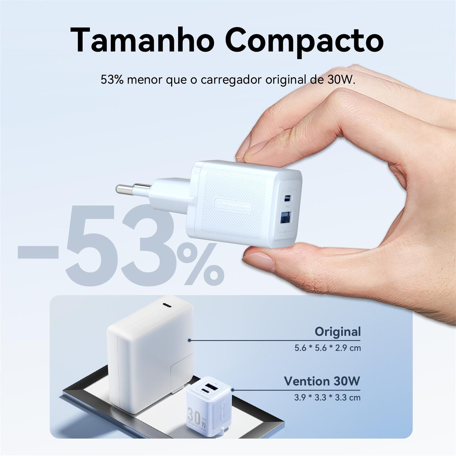 Carregador Turbo 30W GaN 2 Portas 2x1 USB-C + USB-A TZ-FEQ - Vention - Imagem 6