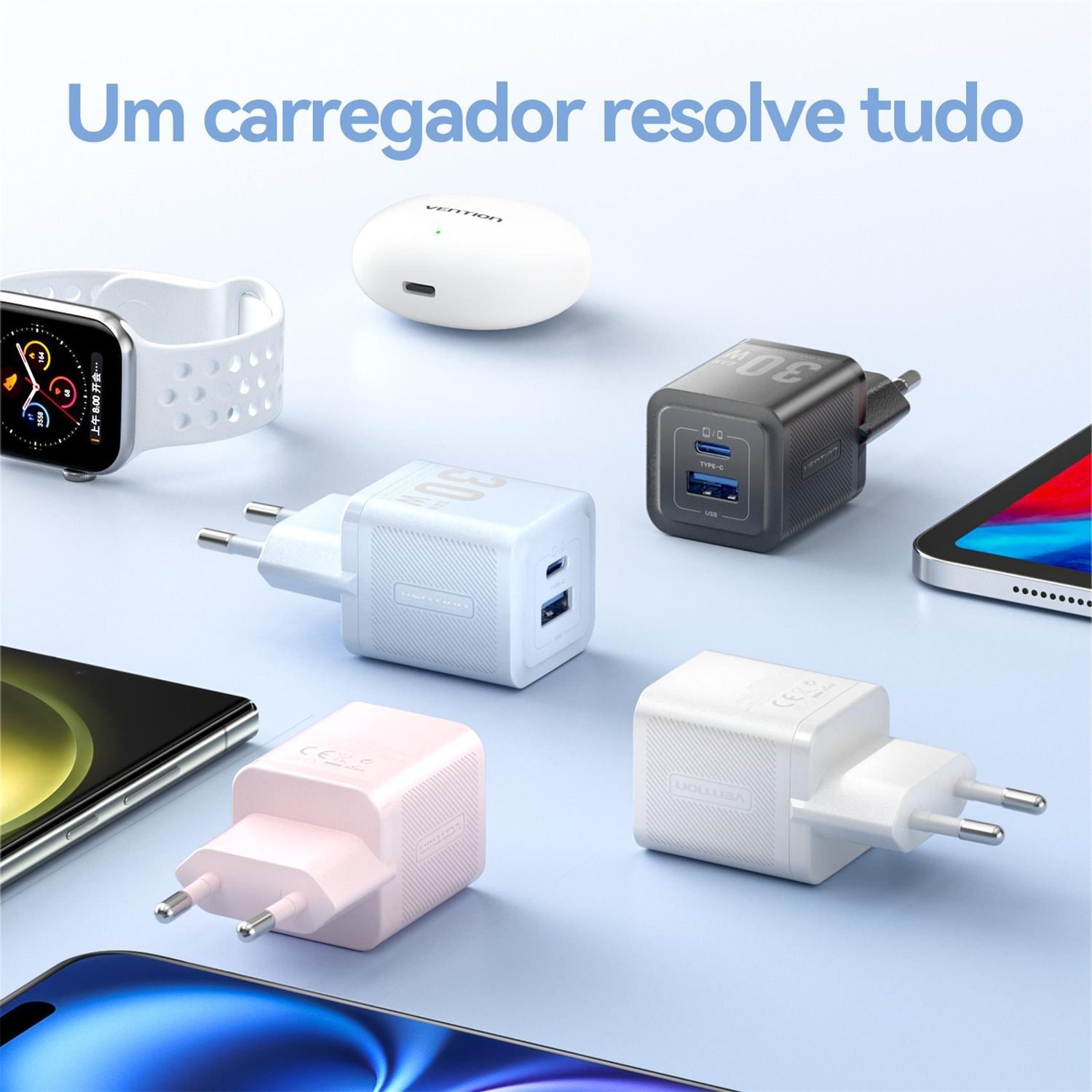 Carregador Turbo 30W GaN 2 Portas 2x1 USB-C + USB-A TZ-FEQ - Vention - Imagem 9