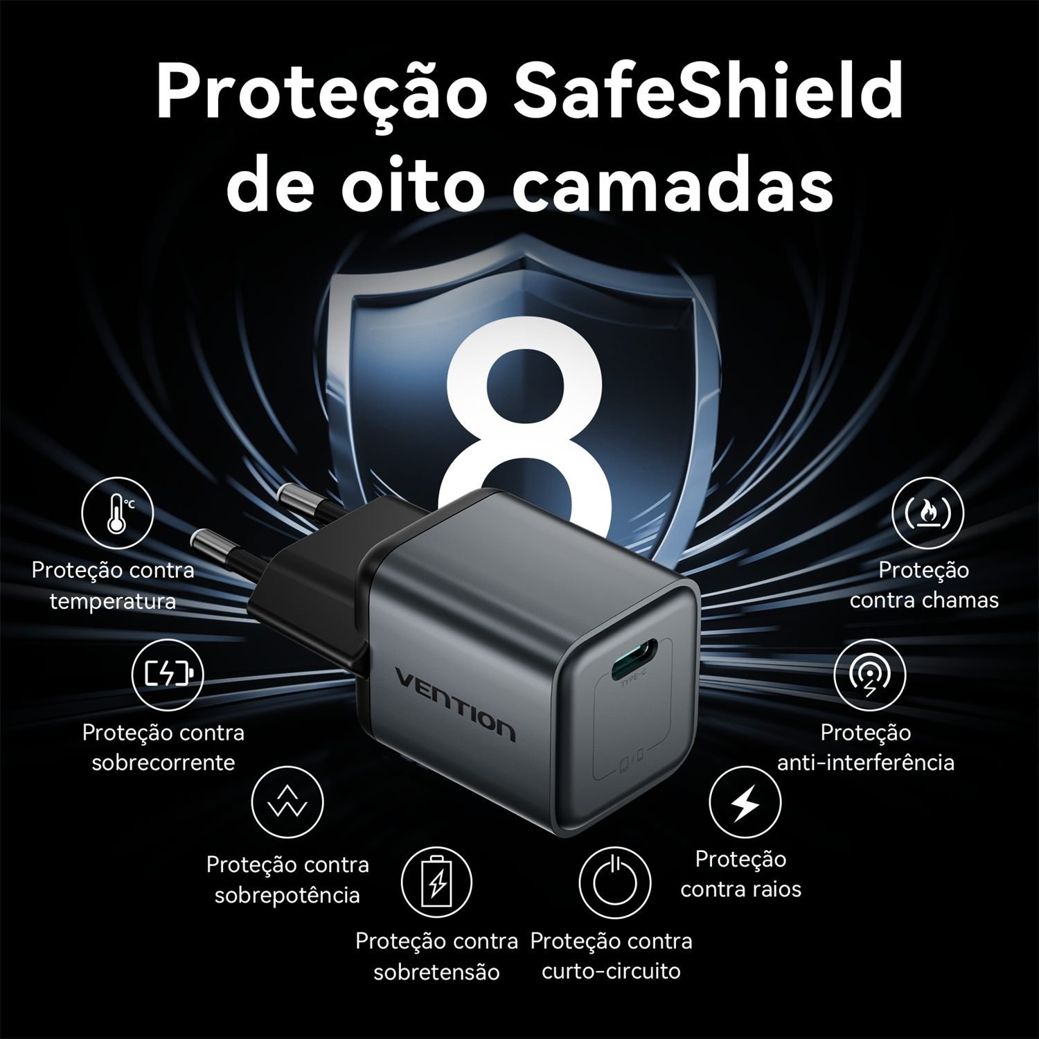 Carregador Turbo 20W USB-C para iPhone Samsung Xiaom - Vention - Imagem 4
