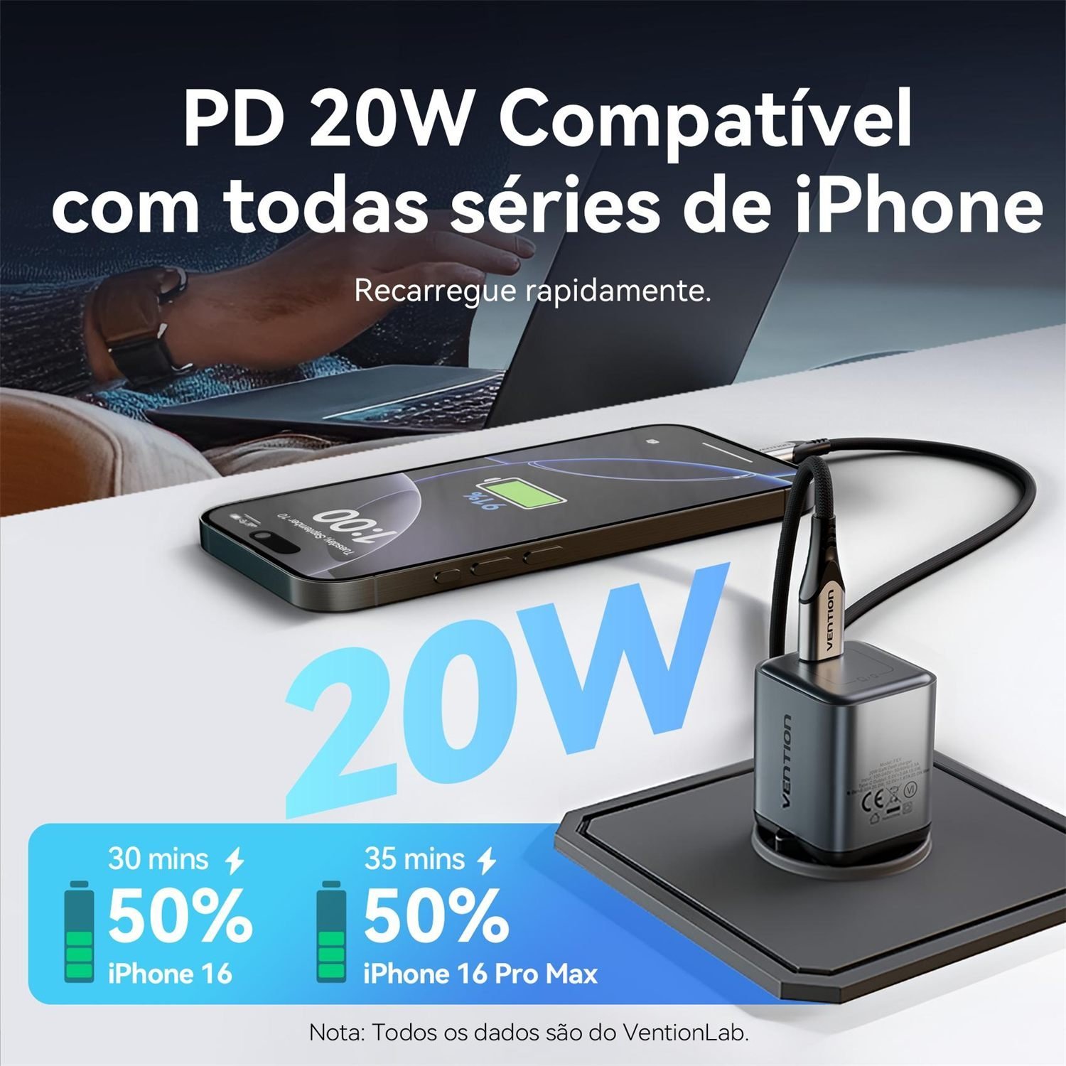 Carregador Turbo 20W USB-C para iPhone Samsung Xiaom - Vention - Imagem 7