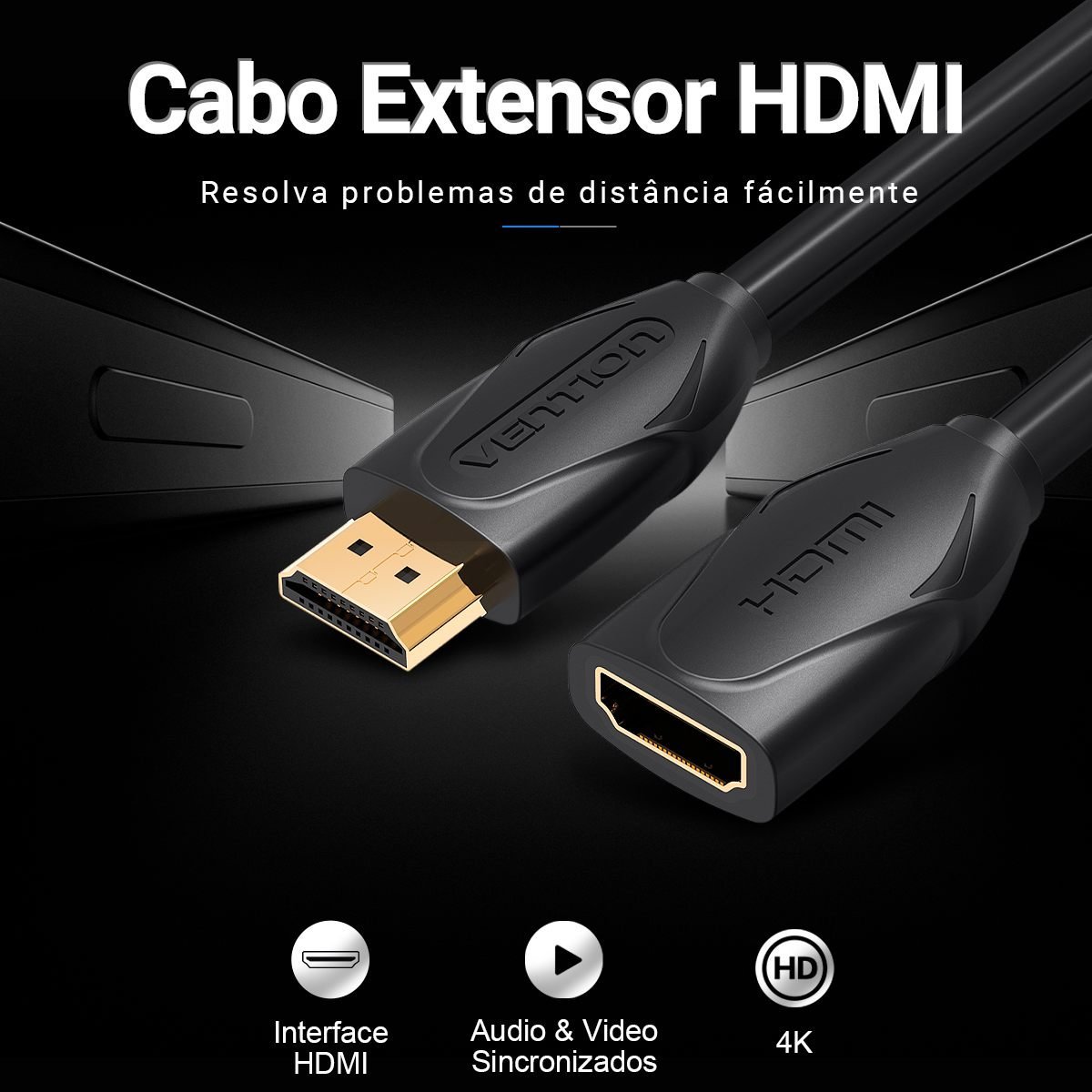 Cabo Adaptador Extensor HDMI 2.0 Macho Fêmea 4K - Vention - Imagem 2