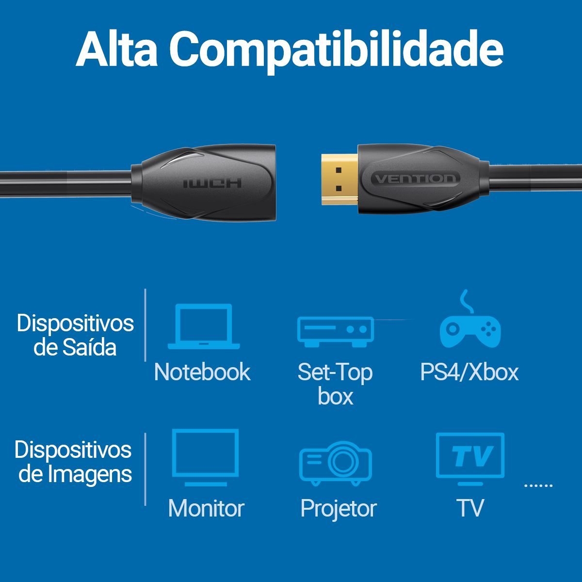 Cabo Adaptador Extensor HDMI 2.0 Macho Fêmea 4K - Vention - Imagem 4