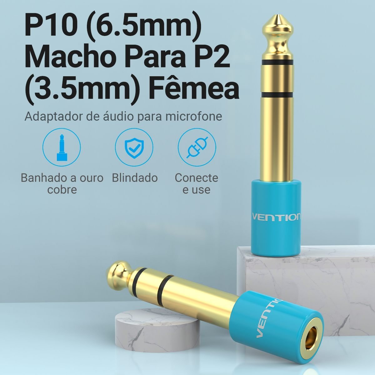 Plug Adaptador P10 para P2 Fone Estéreo - Vention - Imagem 2