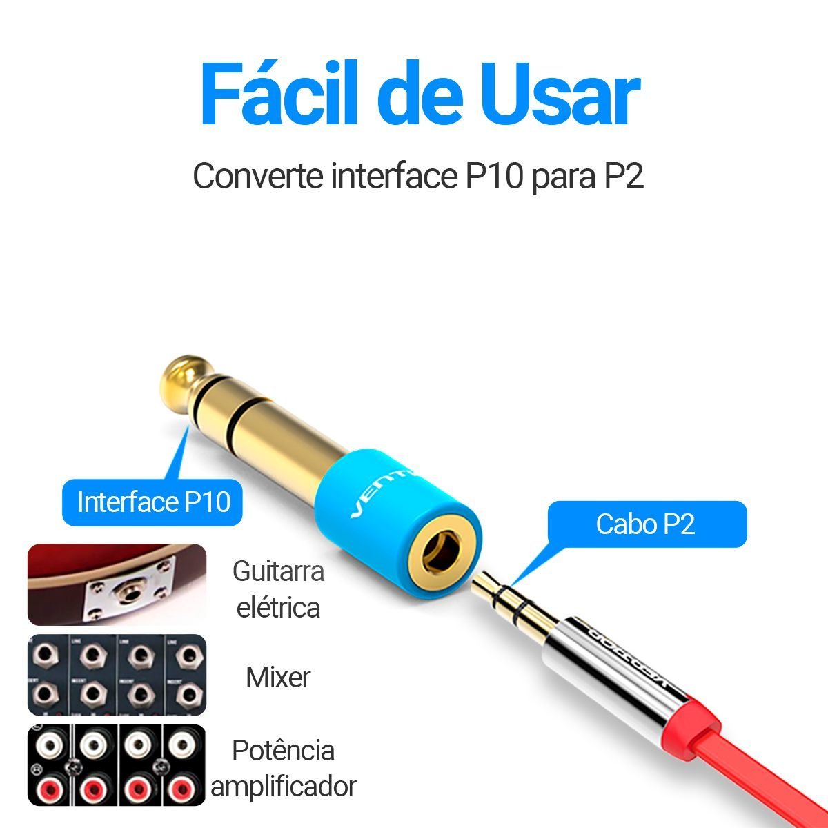 Plug Adaptador P10 para P2 Fone Estéreo - Vention - Imagem 5