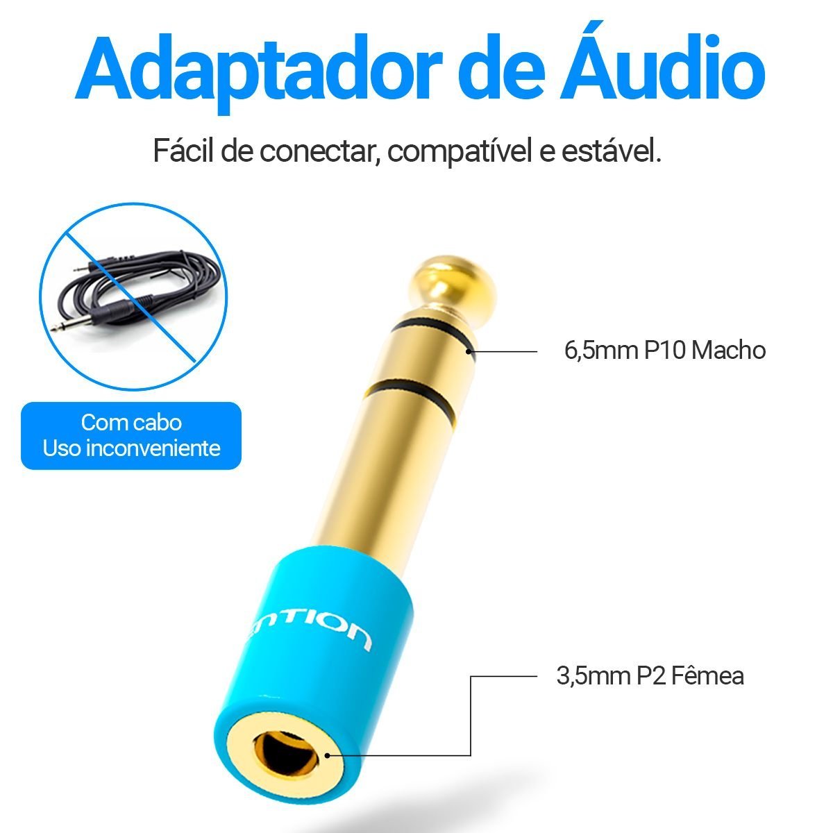 Plug Adaptador P10 para P2 Fone Estéreo - Vention - Imagem 7