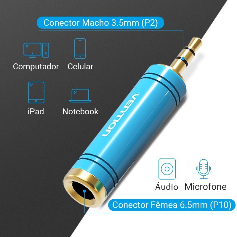 Plug Adaptador P2 para P10 Fone Estéreo - Vention - Imagem 5