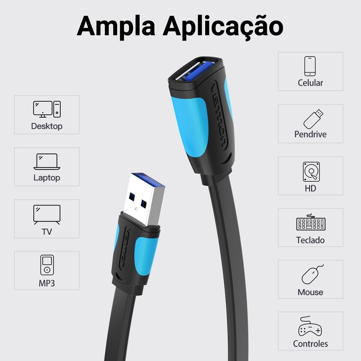 Cabo Extensão USB 3.0 Macho USB Fêmea para HD 5Gbps VAS-A13 - Vention - Imagem 2