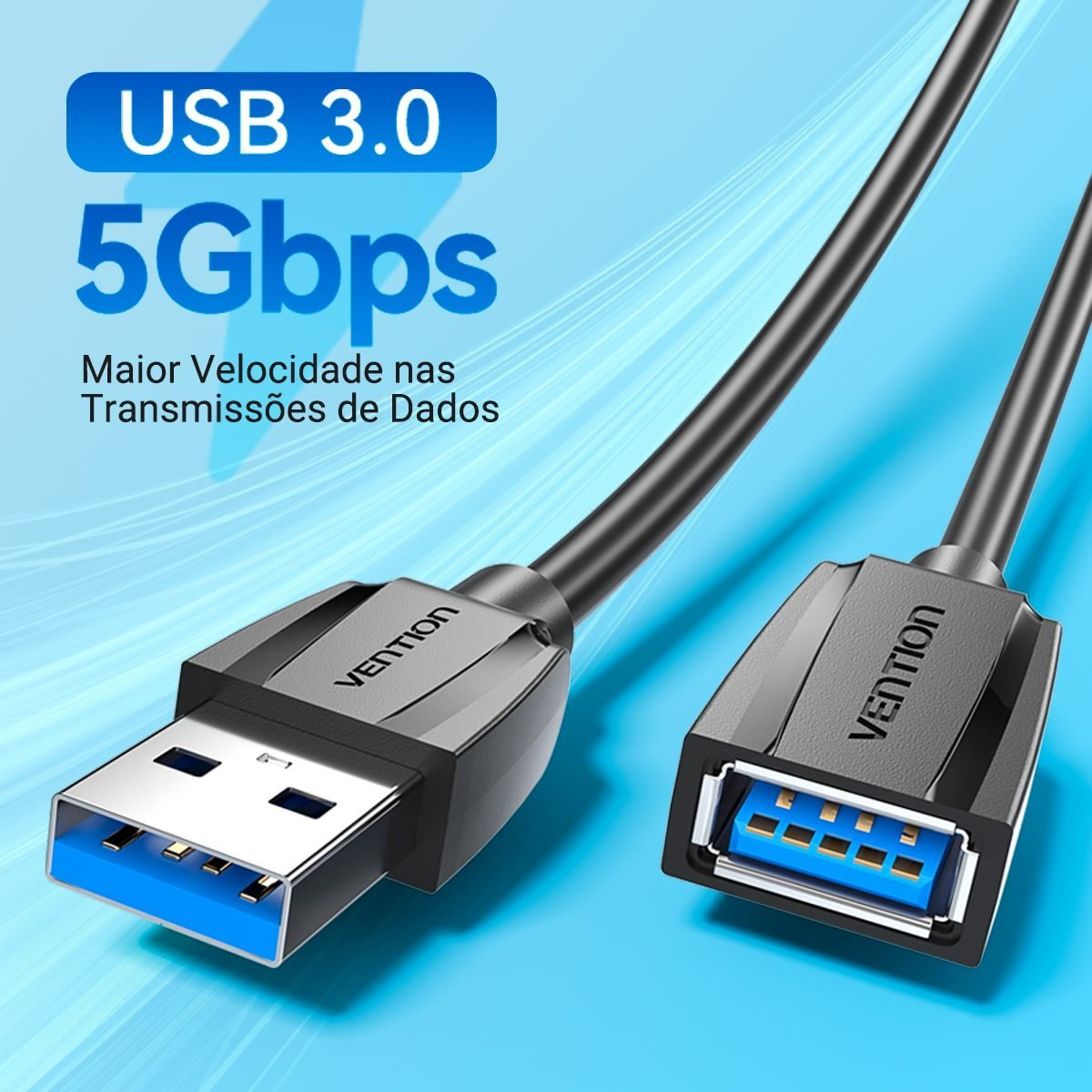 Cabo Extensão USB 3.0 Macho USB Fêmea HD Externo - Vention - Imagem 2