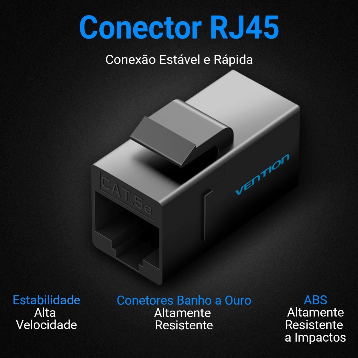 Conector Modular Emenda RJ45 Cat5e Preto 10 Gbps UTP - Vention - Imagem 2