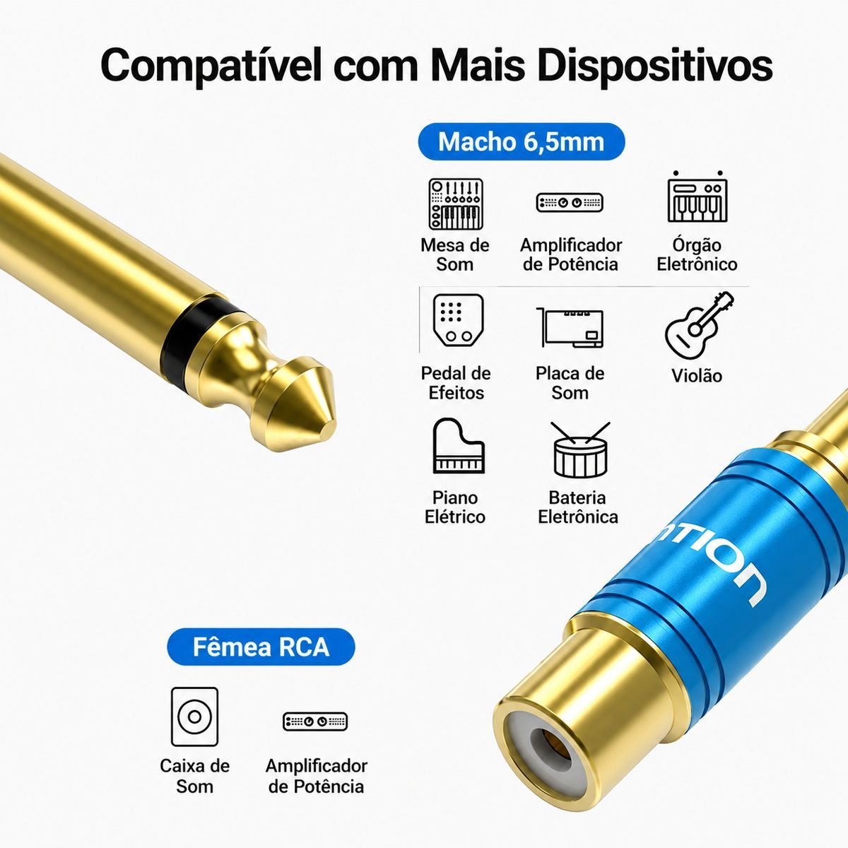 Conector Adaptador P10 Macho Mono para Saída RCA Fêmea - Vention - Imagem 3